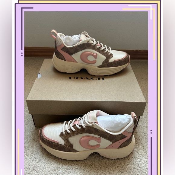 Coach Shoes - 💜SOLD💜Coach Strider Sneaker In Signature Canvas Khaki/Light Pink Size 6B